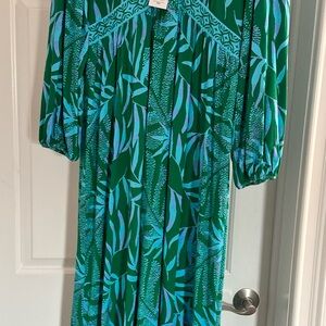 Lilly Pulitzer Vibrant Green and Blue Long sleeve Maxi  Dress size 10